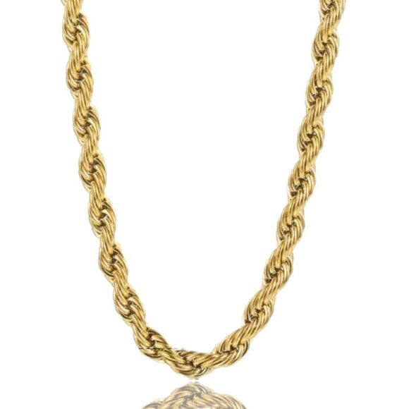14K Gold Plated 3mm in Width Rope Chain Over Stainless Steel. - Picture 2 of 4